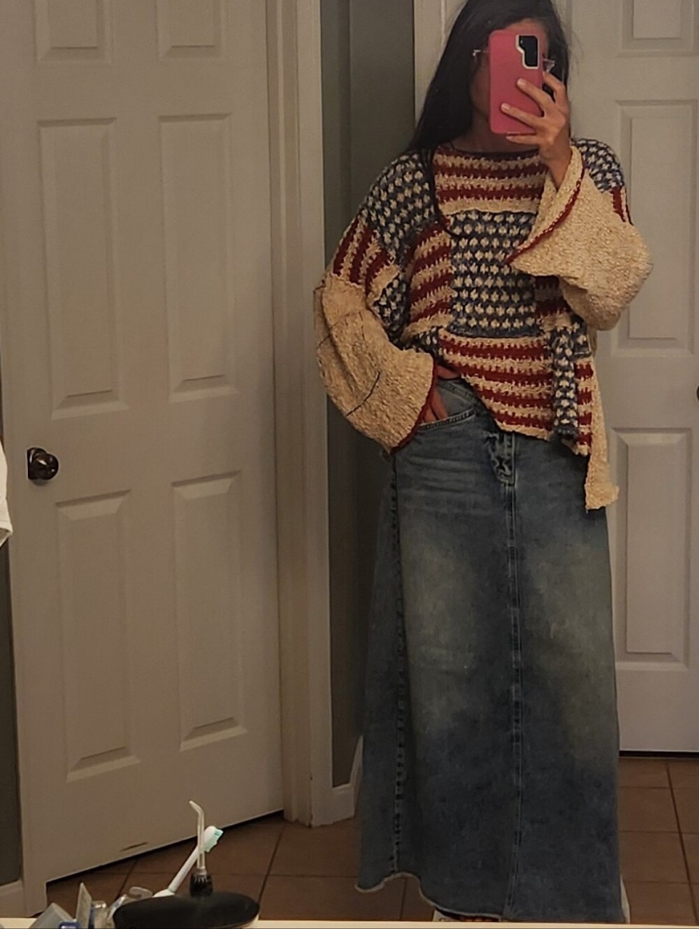 Free People Oversized American Flag Slouchy Sweater Size Large - Picture 2 of 10